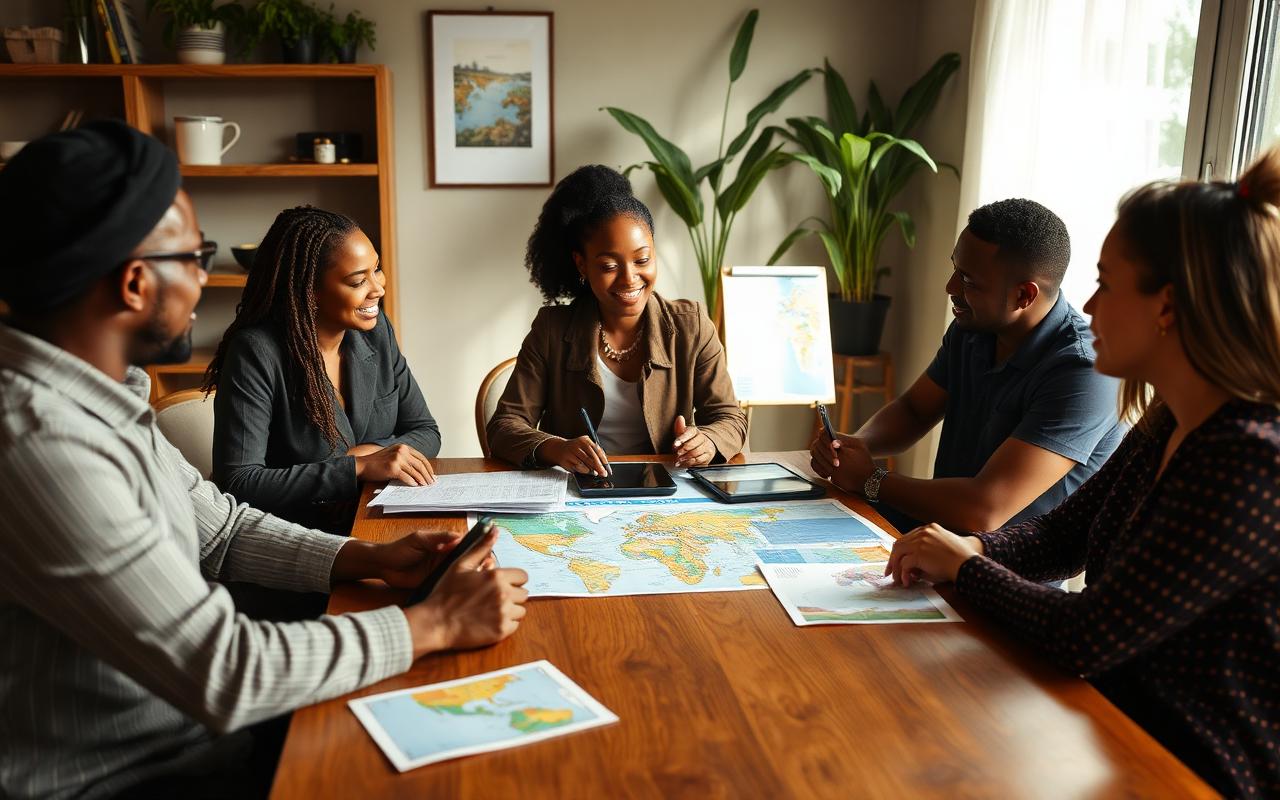 A travel advisor leading a planning session with clients